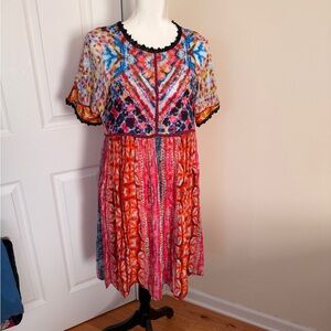 Blank London Blue and Pink Flutter Sleeve Midi Sundress